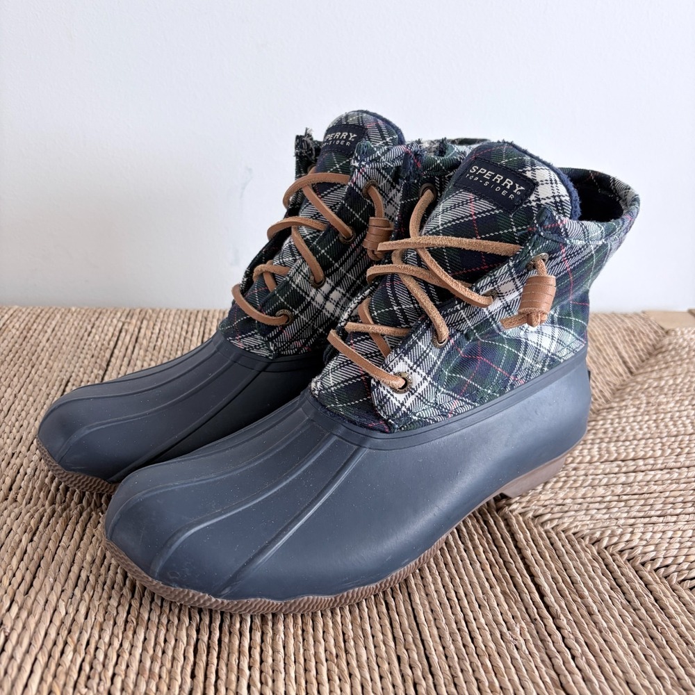 Blue/Green SPERRY Kick Back Plaid Rain Winter Duck Boots W 7.5 Gorpcore Preppy